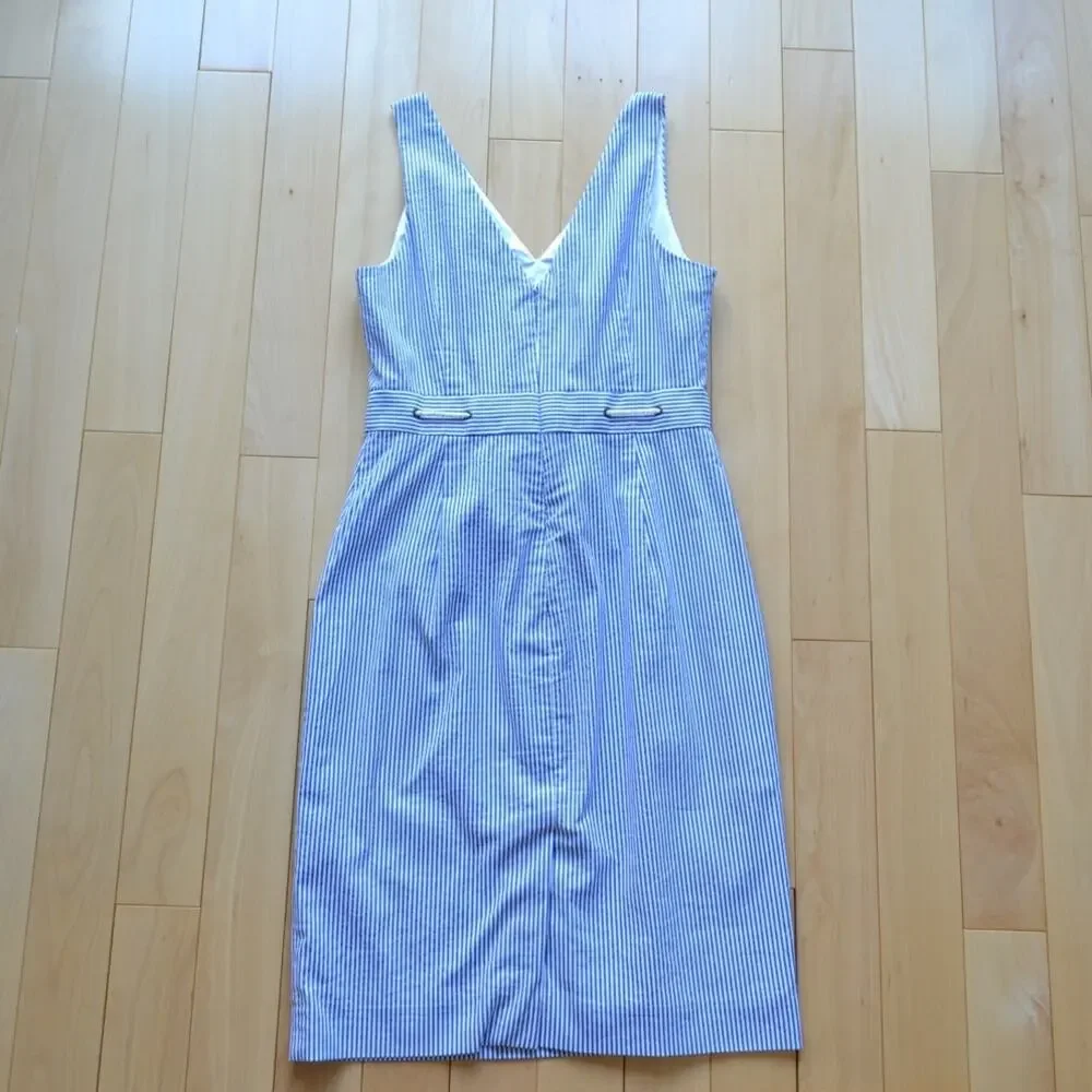 J Crew Nautical Sleeveless Dress Blue White Striped Rope Tie Waist Size 6